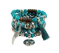 QKEPCY Ensemble Bracelets Multicouches Perles Naturelles Pompon Aile Charme Bijoux Bohème Ethnique Bracelet Empilable Femme