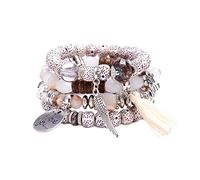 QKEPCY Ensemble Bracelets Multicouches Perles Naturelles Pompon Aile Charme Bijoux Bohème Ethnique Bracelet Empilable Femme