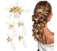 Qkepcy Épingles À Cheveux Dorées Avec Perles Et Feuilles Ensemble De 5 Pièces Accessoires De Coiffure Élégants Pour Femmes Accessoires De Coiffure Pour Mariage Et Soirée Épingles À Cheveux Décoratives