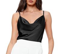 QKEPCY Femme Débardeur en Satin Bretelles Spaghetti Tank Tops Camisole Haut Sexy sans Manches en Mousseline De Cami Tops Été Plage Vacances Lâche Gilet t Shirt (Noir M)