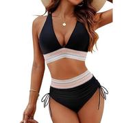 QKEPCY Femme Maillots de Bain Deux Pièces Push Up Maillot de Bain Triangle Amincissant Classique Col en V Bikini Set avec Bretelles Latérales(M)