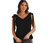 QKEPCY Femmes Col en V Cami DéBardeurs Casual LâChe Chemises sans Manches Chemisier Bandoulière à nœud Haut (Noir XL)