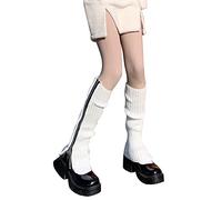 QKEPCY Jambières Pour Dames Fermeture éclair Latérale Guêtres de Jambe Leg Warmer Jambières Guêtre Tricotée Femmes Hiver Legging Longue Chaussette Boot Cover Socquette Cadeau D'hiver (Blanc)