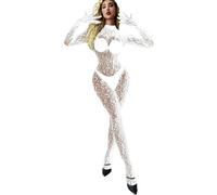 QKEPCY Lingerie Sexy Femme Manches Longues Bodystocking Combinaison Femme Lingerie Body en Dentelle Transparent Body dos Nu Maille Bodysuit