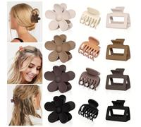 QKEPCY Lot de 12 Pinces à Cheveux Elégant pour Tous Les Jours Cheveux Rectangulaire Fleur et Double Rangée de Dents Barettes Cheveux Mates Antidérapantes Cadeaux pour Femmes et Adolescentes