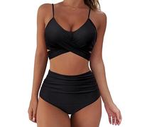 QKEPCY Maillot de Bain Femme 2 Pieces Cupshe Bikini Set Push up Croisé Bretelles Fines Taille Haute Sculptant Gainant Beachwear Plage Swimsuit Élégant