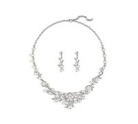 QKEPCY Parure Bijoux en Perles Zirconium Collier et Boucle d'oreilles Ensemble Mariée Parure Mariage Bijoux Fiançailles Demoiselle d'honneur Cadeau Bijoux (Perles 2)