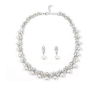 QKEPCY Parure Bijoux en Perles Zirconium Collier et Boucle d'oreilles Ensemble Mariée Parure Mariage Bijoux Fiançailles Demoiselle d'honneur Cadeau Bijoux (Perles 1)
