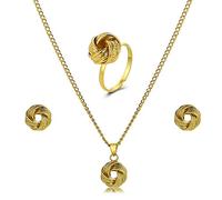 QKEPCY Parure Bijoux Nœud Celtique Collier Boucles D'oreilles Bague Ensemble Alliage Doré Texture Élégante Accessoires Féminins