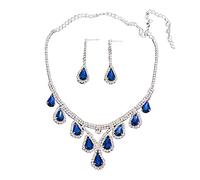 QKEPCY Parure De Bijoux Femme Élégante Avec Collier Et Boucles D'Oreilles En Cristal Bleu Ensemble De Bijoux Mariage Accessoires De Soirée Bijoux De Luxe Cadeau Pour Femmes