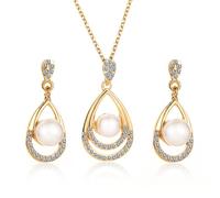 QKEPCY Parure Goutte Perle Bijoux Femme Collier Boucles D'oreilles Cristal Élégant Brillant Ensemble Accessoires Luxe