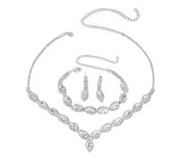 QKEPCY Parure Mariage Bijoux pour Femme Cristal Collier Boucle d'oreille et Bracelet Ensemble Strass Mariée Collier Bijoux pour Mariage Fiançailles Demoiselle d'honneur pour femmes