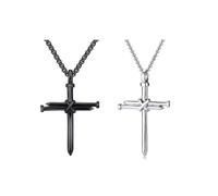 QKEPCY Pendentif Croix Clou Collier Homme Chaîne Maille Vénitienne Bijoux Religieux Acier Inoxydable Masculin