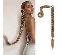 QKEPCY Queue de Cheval Extension, 80cm Postiche Cheveux Tressage Extensions Extension de Cheveux Longue Droit Naturel Postiche Synthétique Ponytail Extension (Marron Doré)