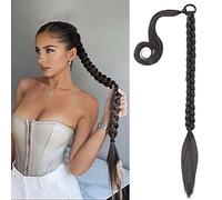 QKEPCY Queue de Cheval Extension, 80cm Postiche Cheveux Tressage Extensions Extension de Cheveux Longue Droit Naturel Postiche Synthétique Ponytail Extension (Noir Naturel)