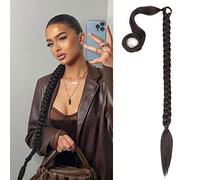 QKEPCY Queue de Cheval Extension, 80cm Postiche Cheveux Tressage Extensions Extension de Cheveux Longue Droit Naturel Postiche Synthétique Ponytail Extension (Brun Noir)