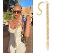 QKEPCY Queue de Cheval Extension, 80cm Postiche Cheveux Tressage, Longue Droit Naturel Synthétique Ponytail (Blond Décoloré)