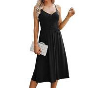 QKEPCY Robe à Bretelles Femme Spaghetti Froncée Milongue Chic Et Elegant Robe de Soirée Cocktail Boheme Vetement Décontracté Robes Été Printemps Automne Summer Dress