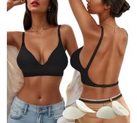 QKEPCY Soutien-Gorge Dos Nu Invisible Femmes Deep V Push Up Sous-Vêtements Sans Coutures Bretelles Convertible Multiway Halter