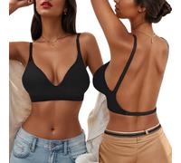 QKEPCY Soutien Gorge Dos Nu Invisible Femmes Soutien Deep V Push Up sans Coutures Légèrement Doublé Soutien-Gorge Bretelles Multiposition Amovible Lingerie Femme Confort Respirant