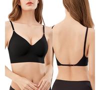 QKEPCY Soutiens-Gorge Femme sans Armature Soutien Gorge Push Up Deep V Invisible Confort sans Coutures Classiques Brassière Maintien (M)
