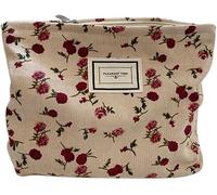 QKEPCY Trousse de Toilette Motif Floral Velours Côtelé Pochette Cosmétique Sac Maquillage Rangement Voyage Pratique Fermeture Éclair