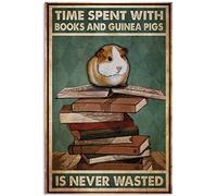 QKIODS Panneau rétro en métal avec livre et cochon d'Inde Never Wasted - Plaque en métal vintage pour cuisine, maison, café, bar - 20,3 x 30,5 cm