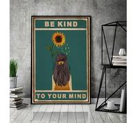 QKIODS Plaque en aluminium rétro avec inscription « Be Kind to Your Mind » - Motif tournesol - Décoration murale pour jardin, maison, bureau - 20,3 x 30,5 cm