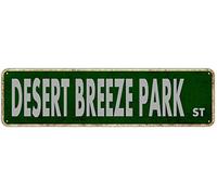 QKIODS Plaque en métal vintage avec inscription « Desert Breeze Park » - Style rétro rustique - Décoration murale - Cadeau - 10 x 40 cm