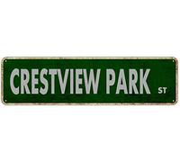 QKIODS Plaque en métal vintage Crestview Park - Rétro rustique - Décoration murale - Cadeau - 10,2 x 40,6 cm