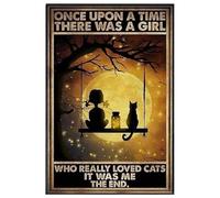 QKIODS Plaque en métal vintage en aluminium avec inscription « Once Upon A Time There Was Girl Who Really Loved Cats » - 20,3 x 30,5 cm - Fille et chat