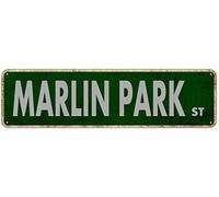 QKIODS Plaque en métal vintage Marlin Park - Rétro rustique - Décoration murale - Cadeau - 10,2 x 40,6 cm