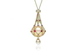 Qklovni Pearl & Gemstone Lavalier Pendant, Handmade Pearl Metal Braided Mesh Necklace, Adjustable Metal Braided Mesh Crystal Holder Necklace,Promote Elegant And Confident (Gold)