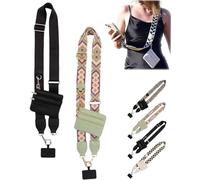 Qklovni Sangle de téléphone avec pochette à fermeture éclair, sangle clip and go pour téléphone avec portefeuille, bandoulière pour téléphone avec pochette à fermeture éclair, lanière de téléphone à