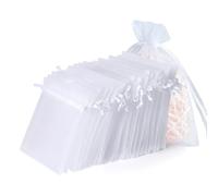 QKNOSM Lot de 100 sachets en organza blanc - 15 x 20 cm - Avec cordon de serrage - Sachets en organza à remplir - Sacs cadeaux pour mariage, fête, cadeau