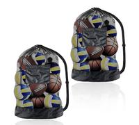 QKNOSM Lot de 2 filets extra larges pour ballon de football, avec cordon de serrage et bandoulière, grand sac en maille filet multi-usages pour le basket-ball, volley-ball, rugby
