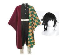 QKNTKF Tomioka Giyuu Costume de cosplay d'anime pour homme - Cape pour homme - Costume pour Halloween, carnaval, fête - Tomioka Giyuu avec perruque, taille 3XL