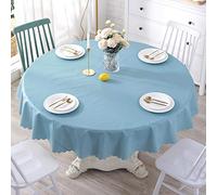 Qkoimpnrd Nappe Ciree Imperméable de Table PU Simple Résistant Aux Taches avec Impression à Pointe de Technologie Bleu Rond Diamètre 135cm