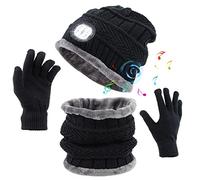 QKTYB Bonnet Bluetooth avec LED Lampe, Ensemble de Bluetooth 5.0 Music Beanie Hat avec Gants Écharpe, 6 LED Bonnet de Musique Bluetooth Écouteurs Stéréo sans Fil pour Homme Femme Course à Pied Ski