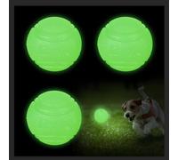 QKURT 3 Pièces Balle Phosphorescente pour Chien - Jouet Boule Indestructible de 6cm - Balle Lumineuse en Caoutchouc à Haut Rebondissement pour Petit, Moyen et Grand Chien