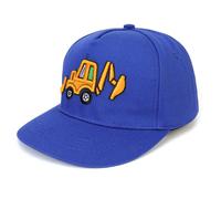 QKURT Chapeau de Soleil pour Enfants, Casquette de Baseball de Pêcheur à Bord Plat, Casquette de Plage de Protection Solaire avec Motif d'Excavatrice pour Garçons de 3 à 8 Ans