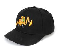 QKURT Chapeau de Soleil pour Enfants, Casquette de Baseball de Pêcheur à Bord Plat, Casquette de Plage de Protection Solaire avec Motif d'Excavatrice pour Garçons de 3 à 8 Ans