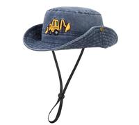 QKURT Chapeau de Soleil pour Garçon, Chapeau de Protection Solaire d'Été, Sangle de Cou Réglable et Amovible, Casquette de Cowboy de Pêcheur à Motif d'Excavatrice pour Enfants de 2 à 4 Ans