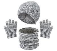 QKURT Enfants Bonnet Bonnet Foulard Gant Ensemble, Enfants Hiver Thermique Cap Cou Plus Chaud Gants d’écran tactile Doux Chaud Chapeau Echarpe Mitaine Coloré pour 5-10 ans