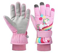 QKURT Gant de Neige pour Enfants Gant de Ski pour Enfants Gant Thermique Coupe-Vent d'hiver Mitaine de Sports de Plein air antidérapante avec Poignet côtelé tricoté,aux Filles et garçons de 2 à 9 Ans