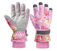 QKURT Gant de Neige pour Enfants Gant de Ski pour Enfants Gant Thermique Coupe-Vent d'hiver Mitaine de Sports de Plein air antidérapante avec Poignet côtelé tricoté,aux Filles et garçons de 2 à 9 Ans