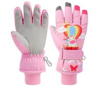 QKURT Gant de Neige pour Enfants Gant de Ski pour Enfants Gant Thermique Coupe-Vent d'hiver Mitaine de Sports de Plein air antidérapante avec Poignet côtelé tricoté,aux Filles et garçons de 2 à 13 Ans
