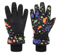 QKURT Gants de Ski pour Enfants avec Motif Dinosaure, Gants Chauds pour Luge, Snowboard, Patinage, Cyclisme, Course à Pied, Gant Thermiques Coupe-Vent pour Temps Froid, Gant de Neige de 4 à 9 Ans