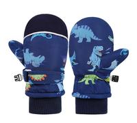 QKURT Gants d'hiver Chauds pour Enfants avec Motif Dinosaure, Gants de Saison Froide pour Le vélo, la Course et la Marche, moufles Thermiques et Coupe-Vent pour garçons et Filles de 1 à 10 Ans