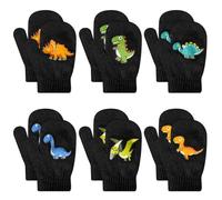 QKURT Gants Tricotés pour Tout-Petits, 6 Paires de Mitaines D'Hiver pour Enfants avec des Dinosaures pour les 2-5 Ans, Mitaines Extensibles pour Bébés, Gants Magiques pour Enfants